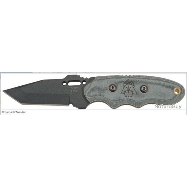 Couteau Tactical Tops Covert Anti Terrorism Acier Carbone 1095 Manche Micarta Made In USA TP203