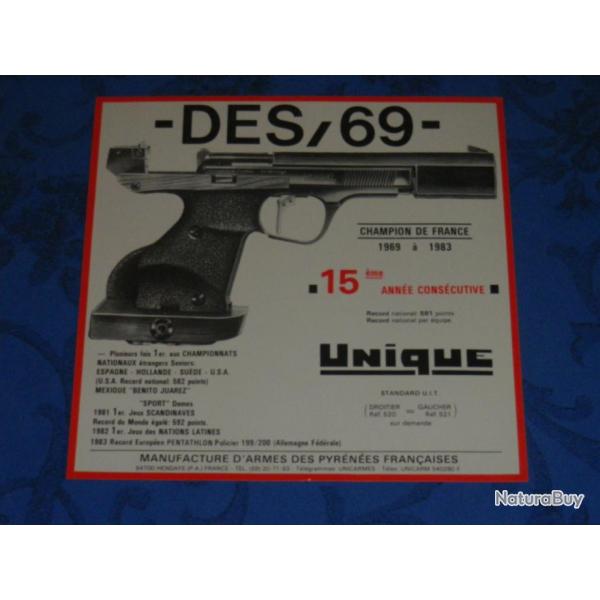 Feuillet pistolet UNIQUE DES/69