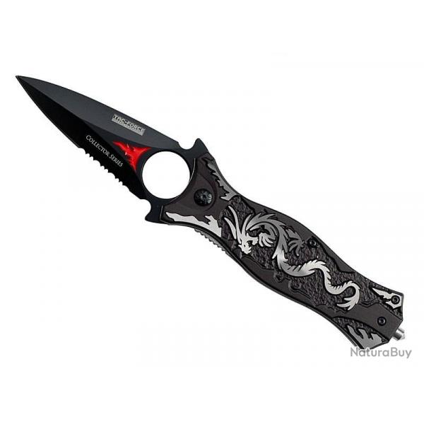 Couteau Dague Tac Force Dragon Linerlock Speed Assisted Manche Alu Kubotan TF707GY
