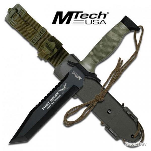 Couteau MTech First Recon Search & Destroy Tactical Rescue Acier 440 Tanto MT676TC