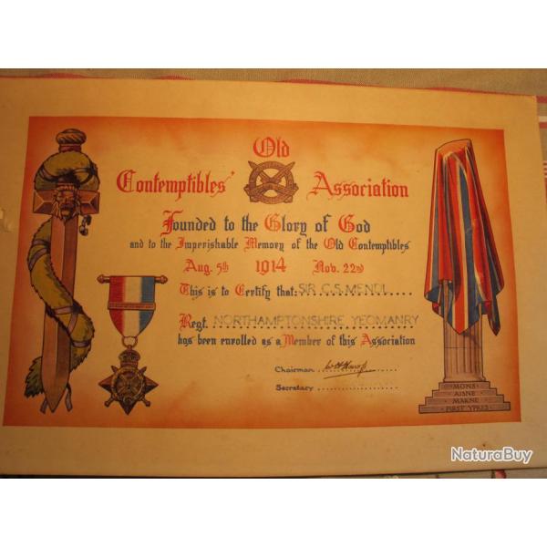 Certificat d'enrlement de Sir C.S. MENDL Rgiment NORTHAMPTONSHIRE YEOMANNRY
