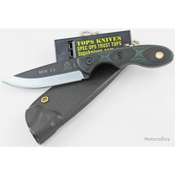 Couteau Tops Mini Scandi Knife Acier Carbone 1095 Manche Green/Black G-10 Tops Knives USA TPMSKGB