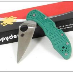 Couteau Spyderco Delica Flat Ground Green Acier VG-10 Manche FRN Made In Japan SC11FPGR