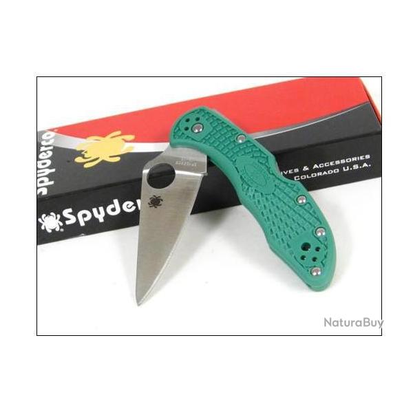 Couteau Spyderco Delica Flat Ground Green Acier VG-10 Manche FRN Made In Japan SC11FPGR