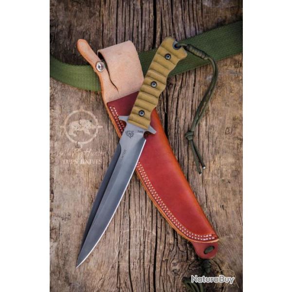 Couteau TOPS Wild Pig Hunter Fighting Carbone 1095 Manche Micarta Etui Cuir Made In USA TPWPH07