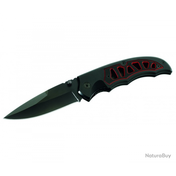 Couteau Pliant HERBERTZ Lame noire, manche noir filet rouge 11cm