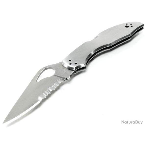 Couteau Spyderco Byrd Meadowlark2 Knife Stainless Handle Serrated Acier 8Cr13Mov BY04PS2