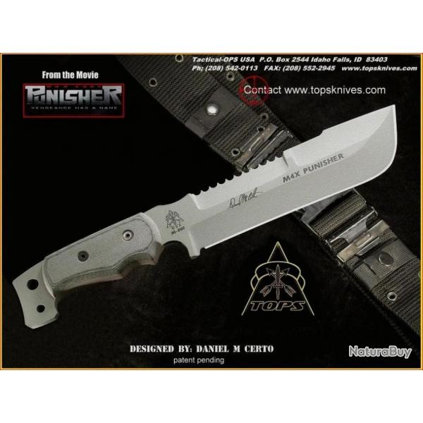 Couteau Survie Tactical Tops Knives M4X Punisher Acier 1095 Manche Micarta Made In USA TPM4X01
