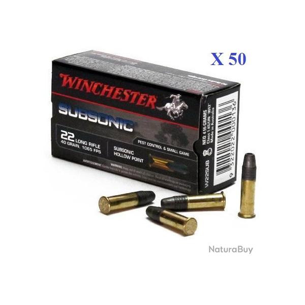 Cartouches 22LR SUBSONIC  42 MAX  Winchester  boite de 50