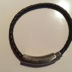 Bracelet marque police en cuir et inox avec attache  émenter