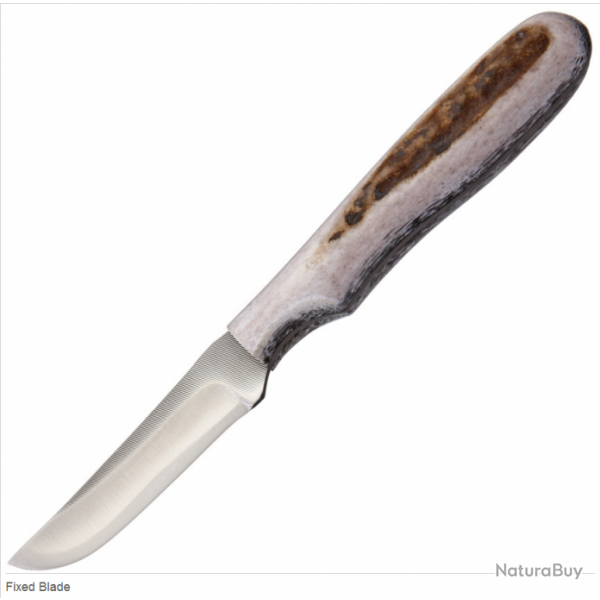 Couteau Anza Fixed Blade Lame Acier Carbone Manche Elan Etui Cuir Made In USA AZF1FE
