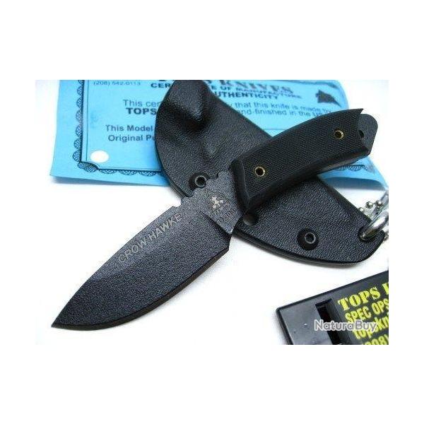Couteau de Cou Tops Crow Hawke Acier Carbone 1095 Manche Micarta Etui Kydex Made In USA TPCRH01