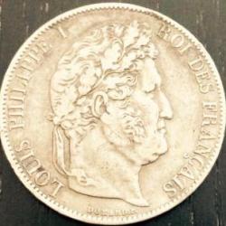 Piece 5 francs calibre argent 1847 Louis Phillippe 1er , roi des français collection