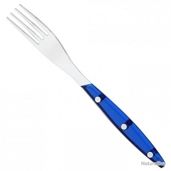 Fourchette brasserie plexi bleu et inox, 4 dents