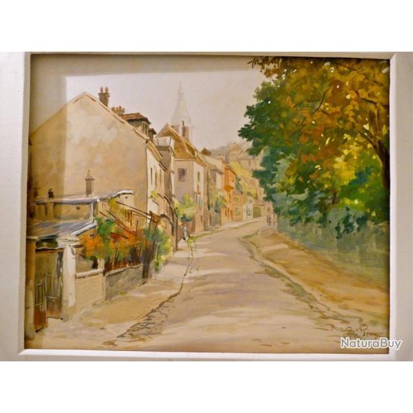 Ren Pan Gouache Encadre De 1937 la butte Montmatre Paris