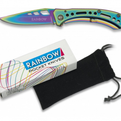 Couteau PLIANT  lame trouée  « RAINBOW » couleur Arc en Ciel