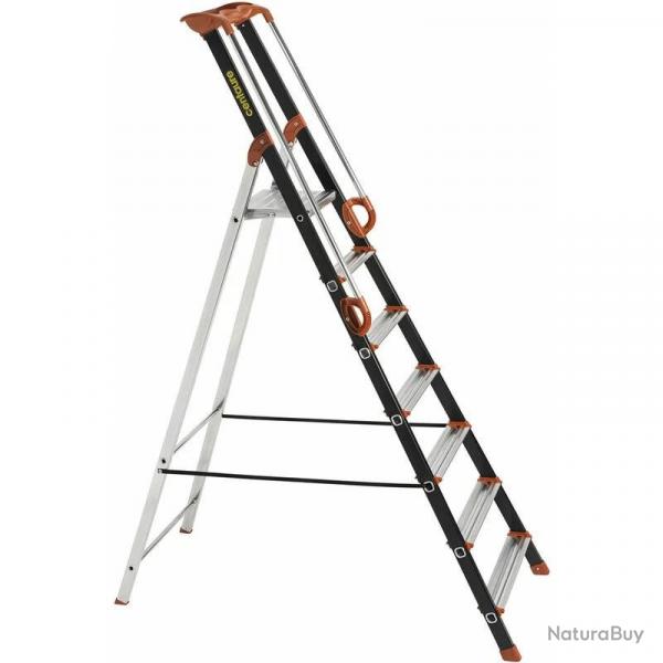 Escabeau 7 marches Centaure Pro'UP, marchepied en aluminium pliable, scuris avec rampes, plateform