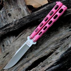 Couteau Papillon Balisong Bear & Sons Pink Acier 440 Manche Zinc Made In USA BC114PK