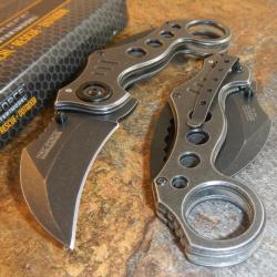 Couteau Karambit Tac Force Black Stonewash A/O Acier 440 Manche Acier Stonewash TF578SW