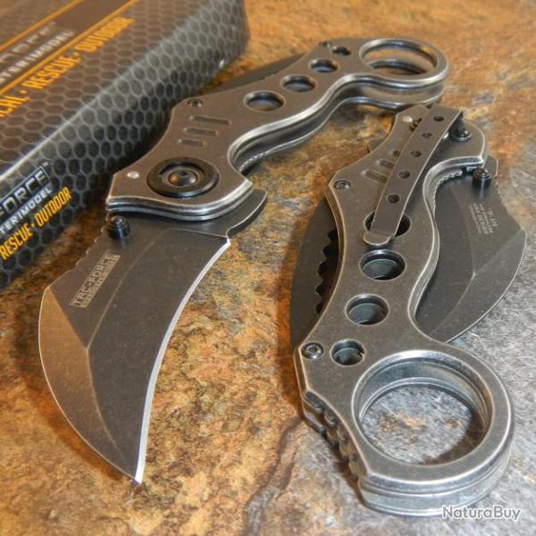 Couteau Karambit Tac Force Black Stonewash A/O Acier 440 Manche Acier Stonewash TF578SW