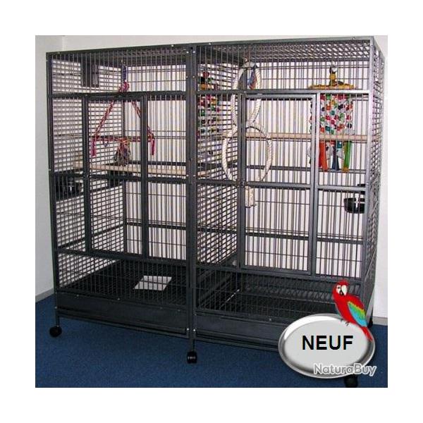 Voliere DOUBLE  ara cage amazone couple gris gabon cage perroquet eclectus cacatoes NEUF 13O