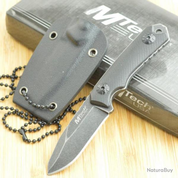 Couteau De Cou Mtech Neck Knife Lame Acier 440 Stonewash Manche G-10 Etui Kydex MT2030BK