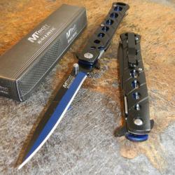 Couteau Stiletto Mtech Xtrem A/O Blue & Black Acier 440 Manche Aluminium MTA317BL