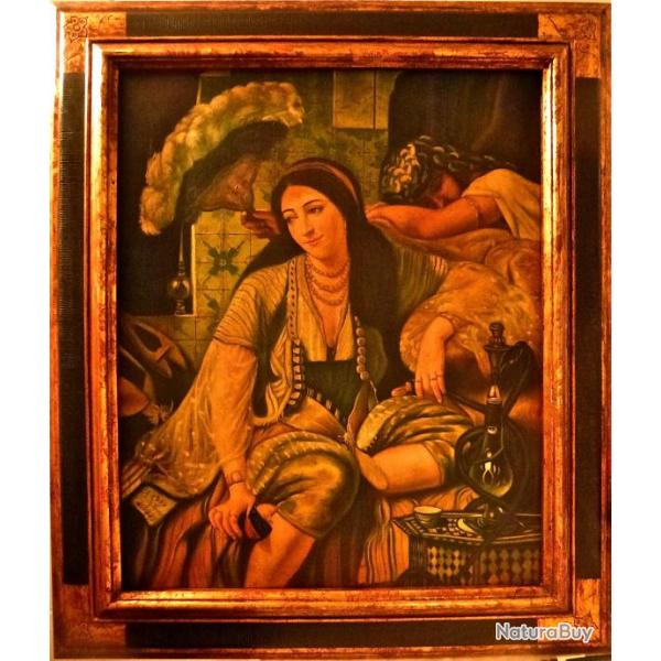 jeune maitresse et sa servante Peinture A L'huile Orientaliste Sur Panneau