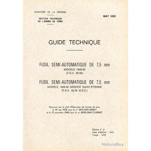 Guide technique MAT 1032 - Fusil semi-automatique de 7,5 mm - modle 1949-56