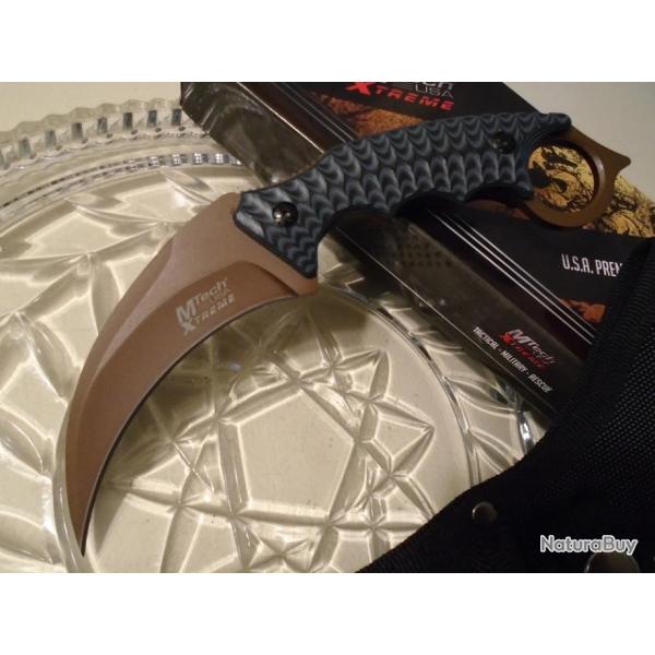 Couteau Karambit MTECH XTREME Acier Carbone/Inox 5mm Epaisseur Manche G-10 Etui Nylon MTX8140BT