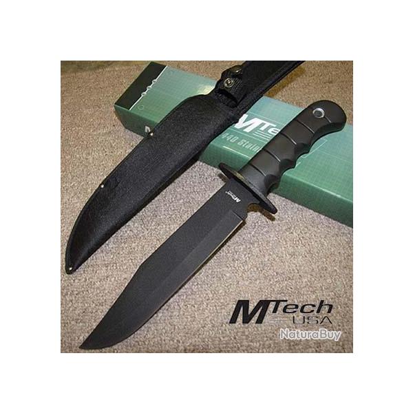 Couteau de Survie Mtech Bowie Lame Acier 440 Manche Abs Etui Nylon MT096