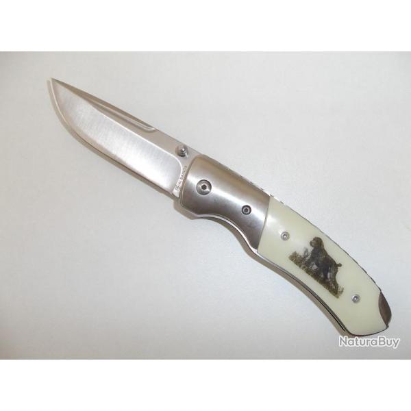 Couteau PLIANT de poche lame de 8 cm  Dcor CHIEN