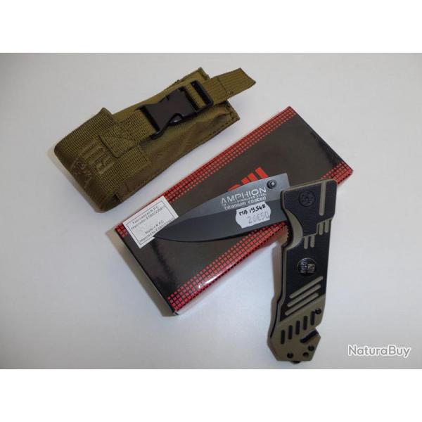 Beau Couteau Pliant RUI G10  (AMPHION )  avec coupe ceinture et brise vitre couleur SABLE et NOIR