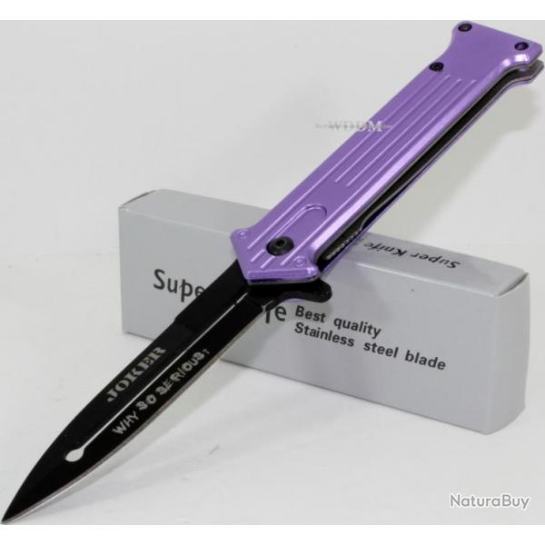 Couteau Styletto Dague Ouverture Assiste Purple Manche Alu Acier Inox Manche Alu M3999
