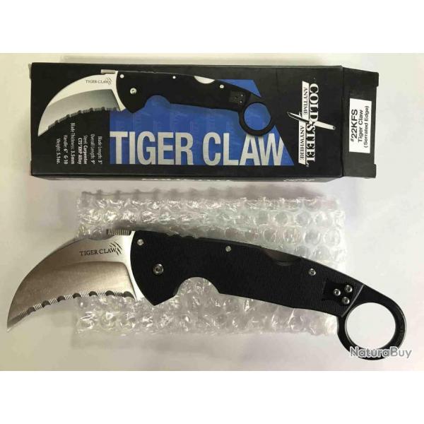 Couteau Karambit Cold Steel Tiger Claw Acier CTS-XHP Serrated Manche G-10 Tri-Ad lock CS22KFS