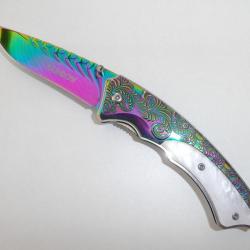 Couteau Décoratif Pliant Rainbow de 8 cm Lame Titane Manche NACVRE