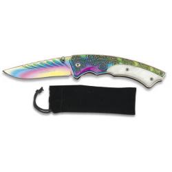 Pouir chasseur Couteau Pliant Rainbow de 8 cm Lame Titane Manche NACVRE
