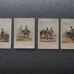 Ensemble de 4 illustrations militaires anciennes par Déro-Becker, Editeur, à Paris