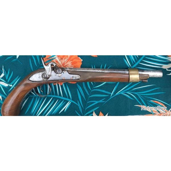 Pistolet  Continental  XIXme     reconvertible en Silex Longueur exceptionnel de  50cm.