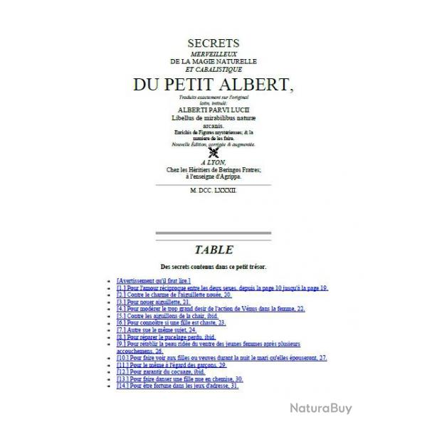 Ebook Livre Action - Secrets Merveilleux De La Magie Naturelle Et Cabalistique Du Petit Albert (Phn