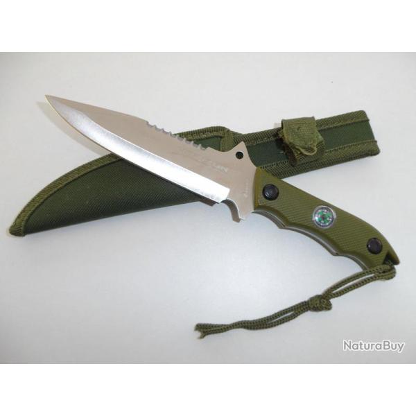 Couteau Tactique HORIZON Vert de 24 cm avec Boussole et tui pour ceinture