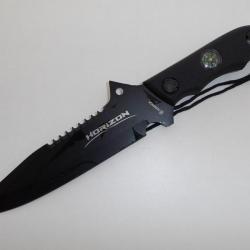 Combat avec Couteau Tactique HORIZON Noir de 29 cm avec Boussole et étui pour ceinture