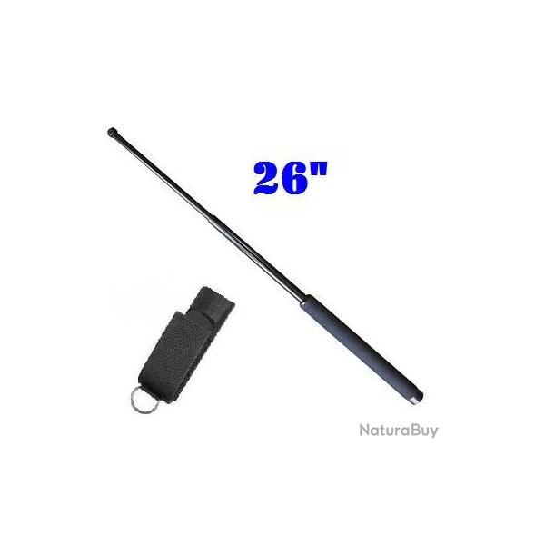 EXPANDABLE BATON 26" IN STEEL BLACK WITH HARDENED NYLON CASE ATTACH TO BELT