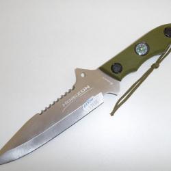 Couteau Militaire Tactique HORIZON Vert de 29 cm avec Boussole et étui pour ceinture