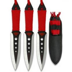 Décoratif ce Set de 3 Couteau de LANCER Manche Rouge en Corde