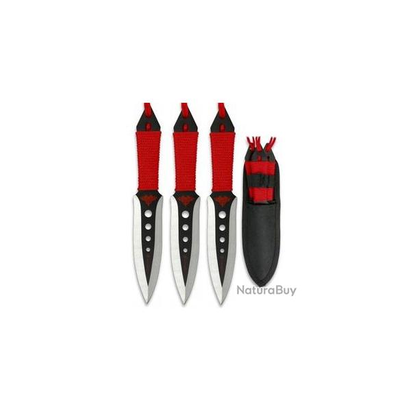 Dcoratif ce Set de 3 Couteau de LANCER Manche Rouge en Corde