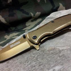 Lot de 3 Couteaux Tac Force Framelock A/O Gold Lame Acier 440 Manche Acier TF848GD