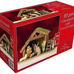 CRECHE DE NOEL 20cm AVEC ETABLE ET 10 SANTONS SUJETS A POSER - PAS CHER -