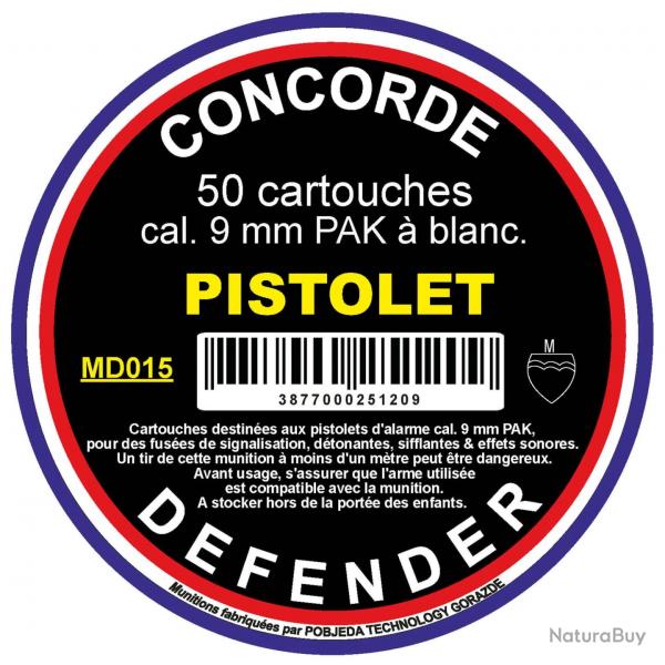 Cartouches A Blanc Concorde Defender 9 MM Pour Pistolet