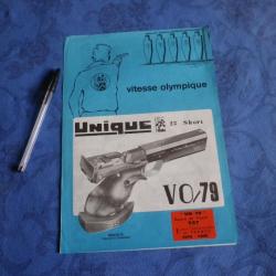 catalogue notice dépliant  carabine Pistolet UNIQUE modèle VO/79 calibre 22 short